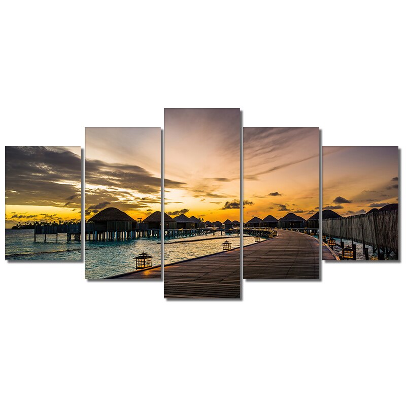 5Panel Abstract Sunset Landscape Canvas Painting Modern Scenery Posters