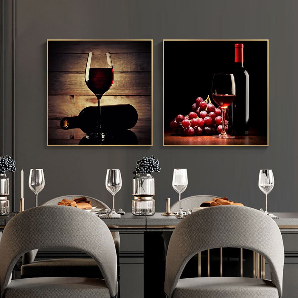 Abstract Red Wine Glass Whisky Canvas Painting Nordic Bar Posters