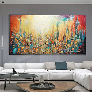 Monet 100% Hand-Painted Abstract Oil Paintings Future City New York