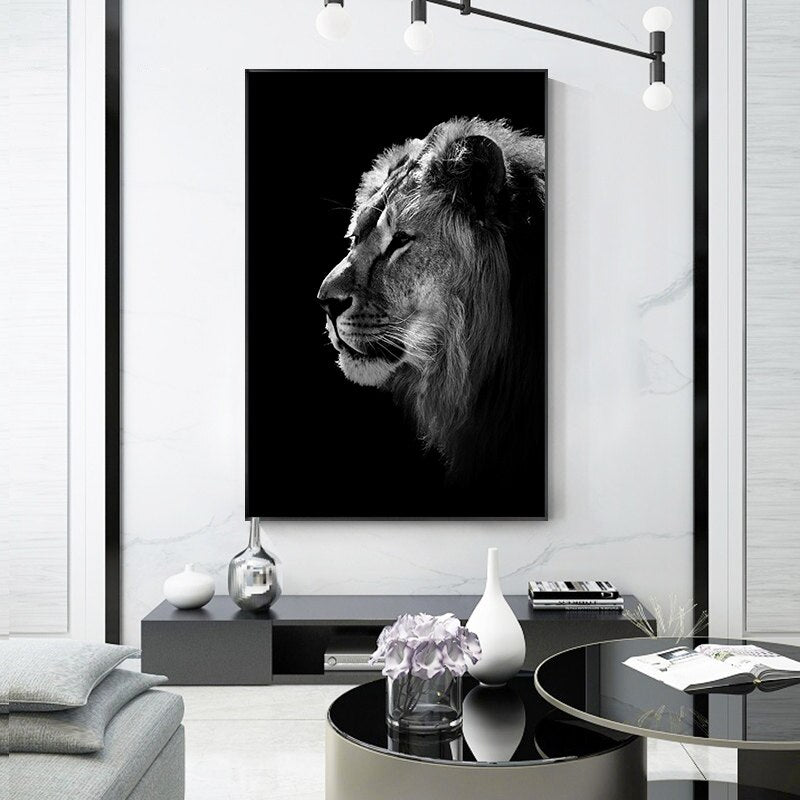 Abstract Black Graffe Elephant Lion Canvas Painting Modern Nordic Animal Posters