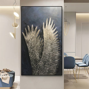 Hand-painted Modern Abstract Golden white Feather Oil Painting