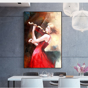 High-quality hand-painted oil painting girl playing the violin