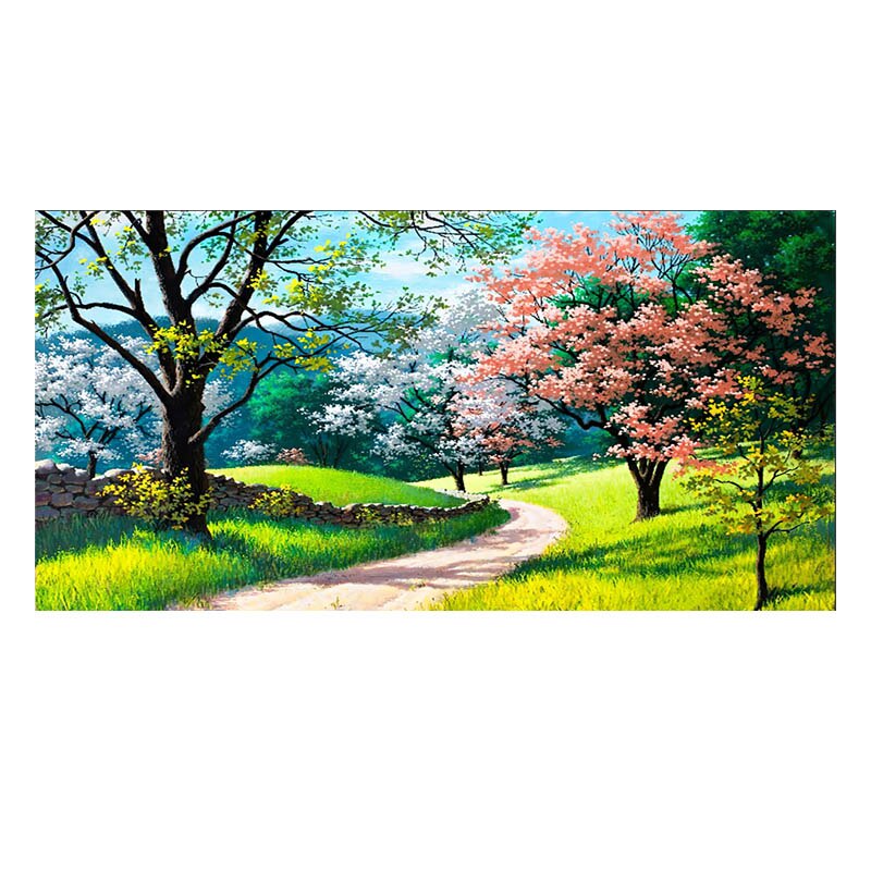 Landscape Oil Painting Green Trees Pink Flowers Reproductions on Canvas Posters