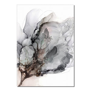 Abstract Watercolor Black Grey Flower Canvas Painting Modern Plant Wall Art Posters