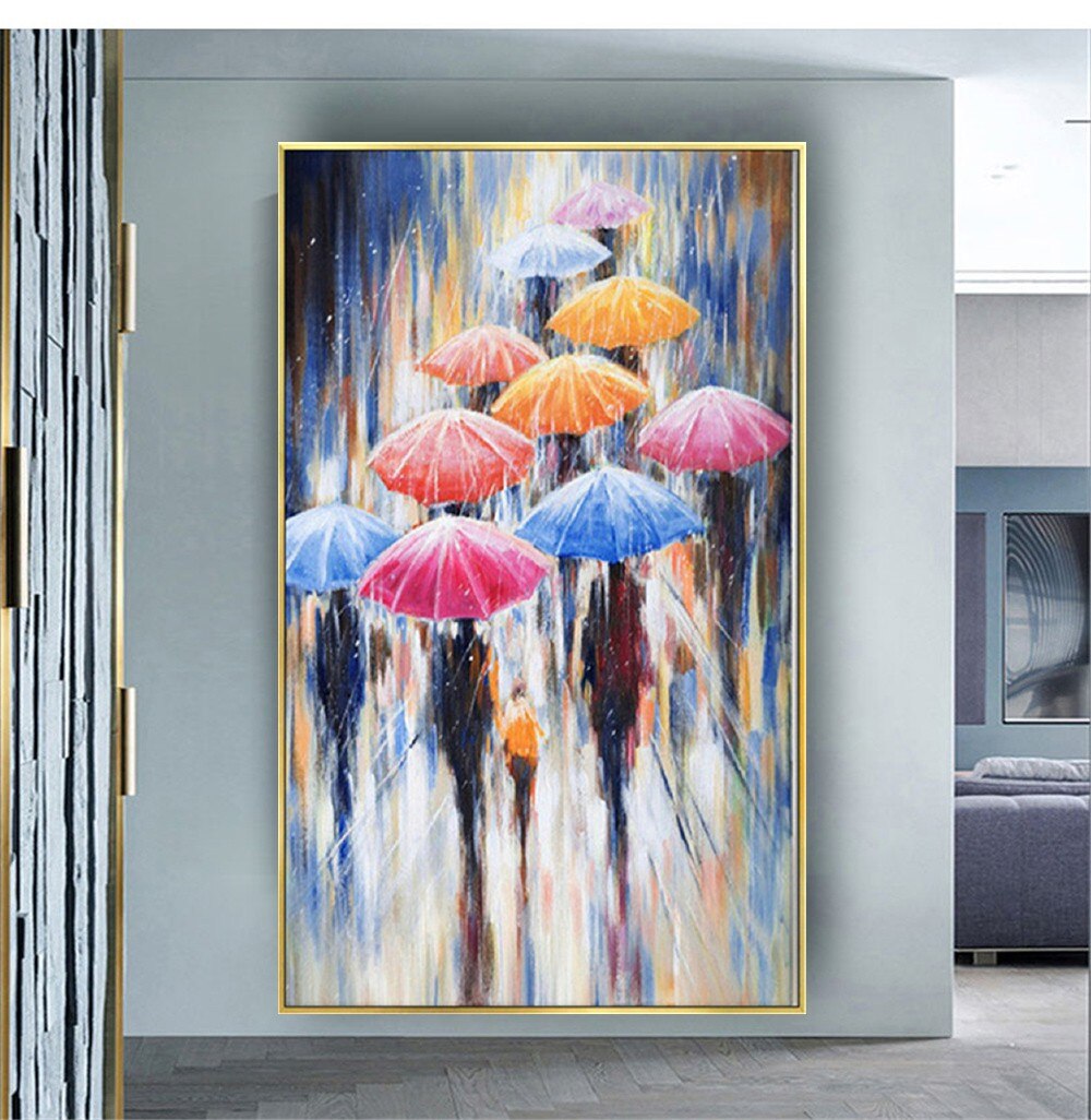 wall Paintings on Canvas Modern figure Decor painting girl in the rain