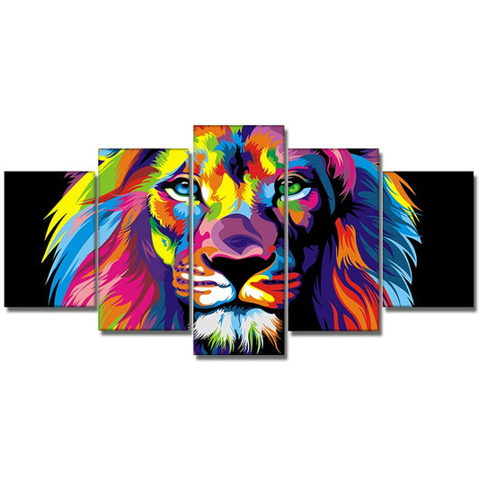5pcs Set Abstract 3D Watercolor Lion Canvas Painting Modern Cartoon Animal Posters And Prints Wall
