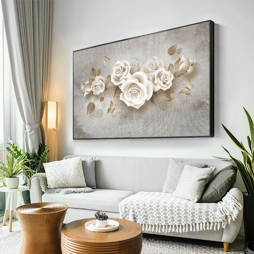 Abstract White Flowers Oil Painting on Canvas Modern Posters and Prints Cuadros