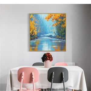 Abstract Trees With Beautiful Leaves By The River Hand Painted