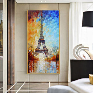 100% Handmade Oil Painting On Canvas Paris Eiffel Wall