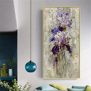 Hand-Painted Beautiful Oil Painting Flowers Violet Canvas Picture