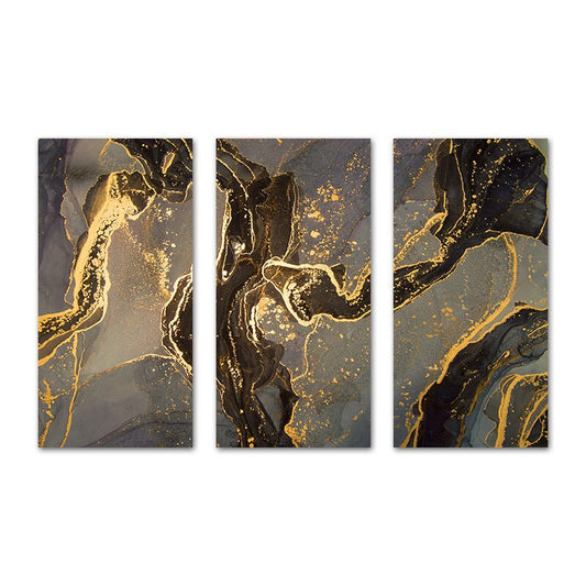 3 panel Abstract Coffee Quicksand With Gold Foils Canvas Painting Modern Posters