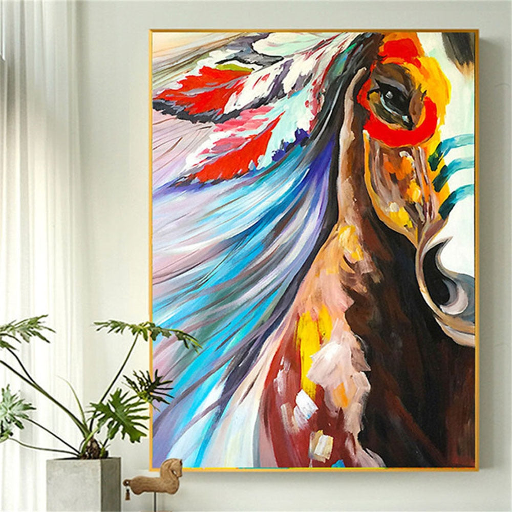 Festive celebration decoration Vaulting horse oil painting of white snow handmade