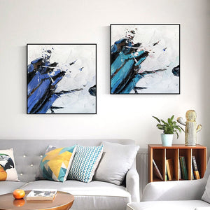 Abstract 3D Blue Black White Painting On Canvas Modern Nordic Wall Art Prints