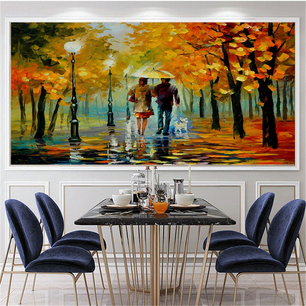 Hand-Painted Modern Oil Painting Tree-Lined Path Lovers Abstract Knife