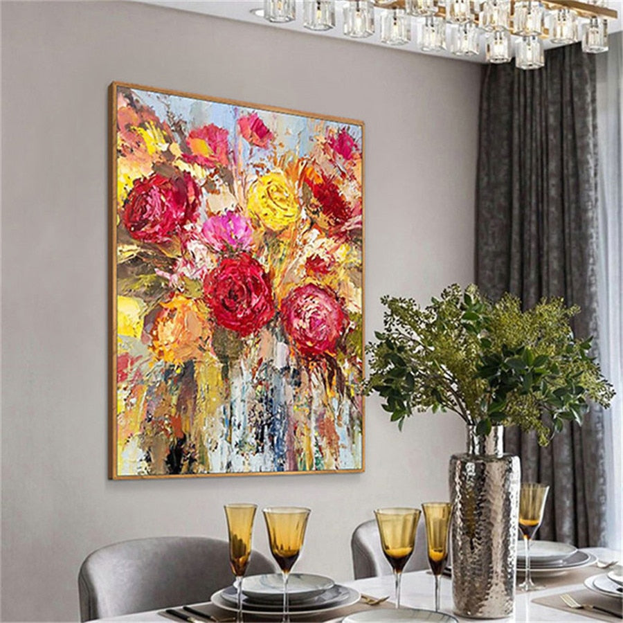 flowers pink yellow petals abstract home decoration painting