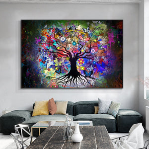 Abstract Colorful Life Tree Canvas Painting Modern Nordic Flowers Plant Posters