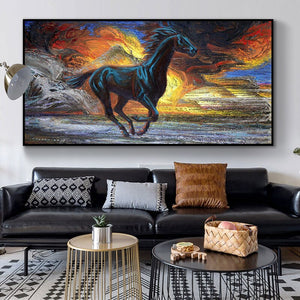 Modern Black  Horses Running  Oil Painting HD Print on Canvas Poster