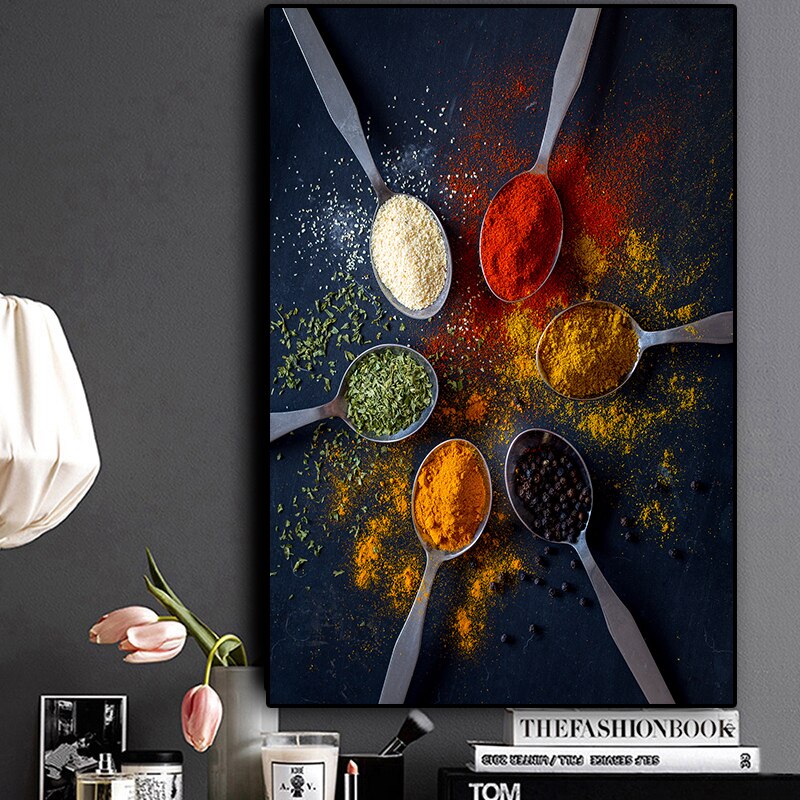 Grains Spices Spoon Peppers Kitchen Canvas Painting Posters and Prints Cuadros Scandinavian