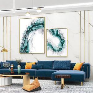 Abstract Watercolor Blue Green With Black Painting On Canvas Nordic Modern Posters