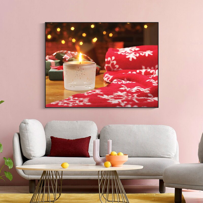 Christmas Decorative Candle Scarf Canvas Painting Nordic Posters and Prints Cuadros