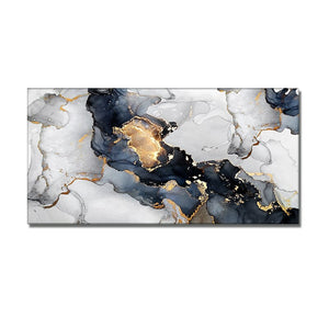 Abstract Blue Lake White Waves With Gold Canvas Painting Modern Nordic