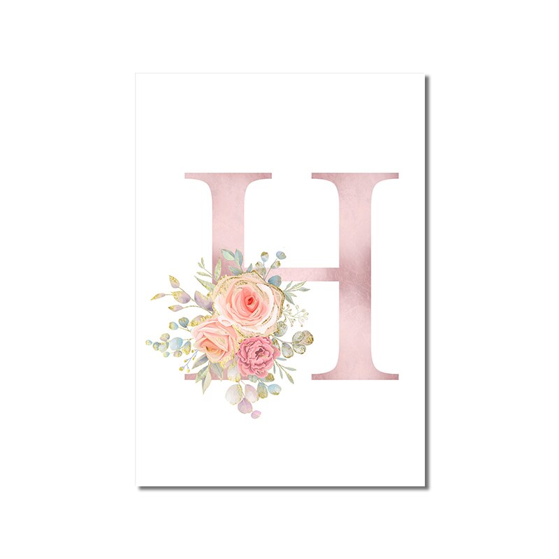 Abstract Pink Letters With Flower Canvas Painting Modern Nordic Posters And Prints Wall