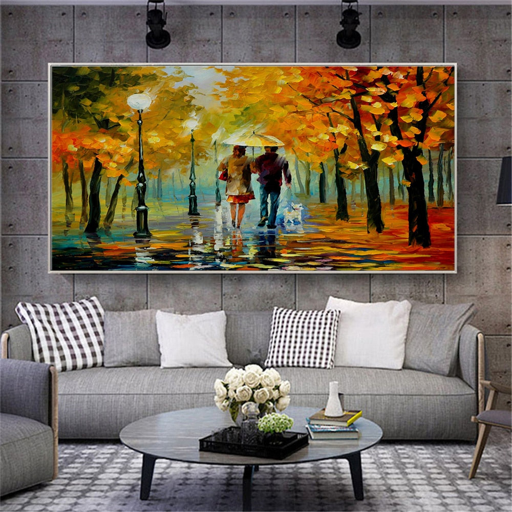 Hand-Painted Modern Oil Painting Tree-Lined Path Lovers Abstract Knife