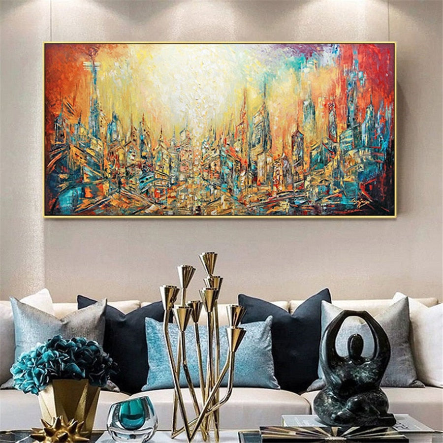 Monet 100% Hand-Painted Abstract Oil Paintings Future City New York