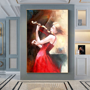 High-quality hand-painted oil painting girl playing the violin