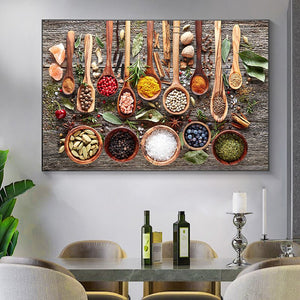 Peppers Grains  Kitchen Canvas Painting Spices Spoon Cuadros Scandinavian Posters