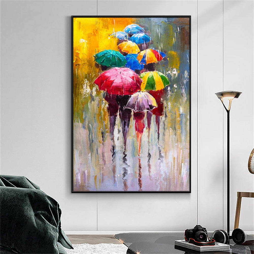 wall Paintings on Canvas Modern figure Decor painting girl in the rain