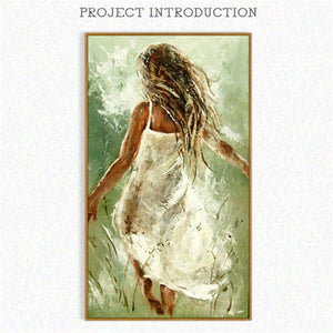 Hand Painted Nordic Painting Oil Canvas white gray girl woman