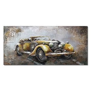 Abstract Retro And Nostalgic Motorcycle Car Oil Painting Printed On Canvas