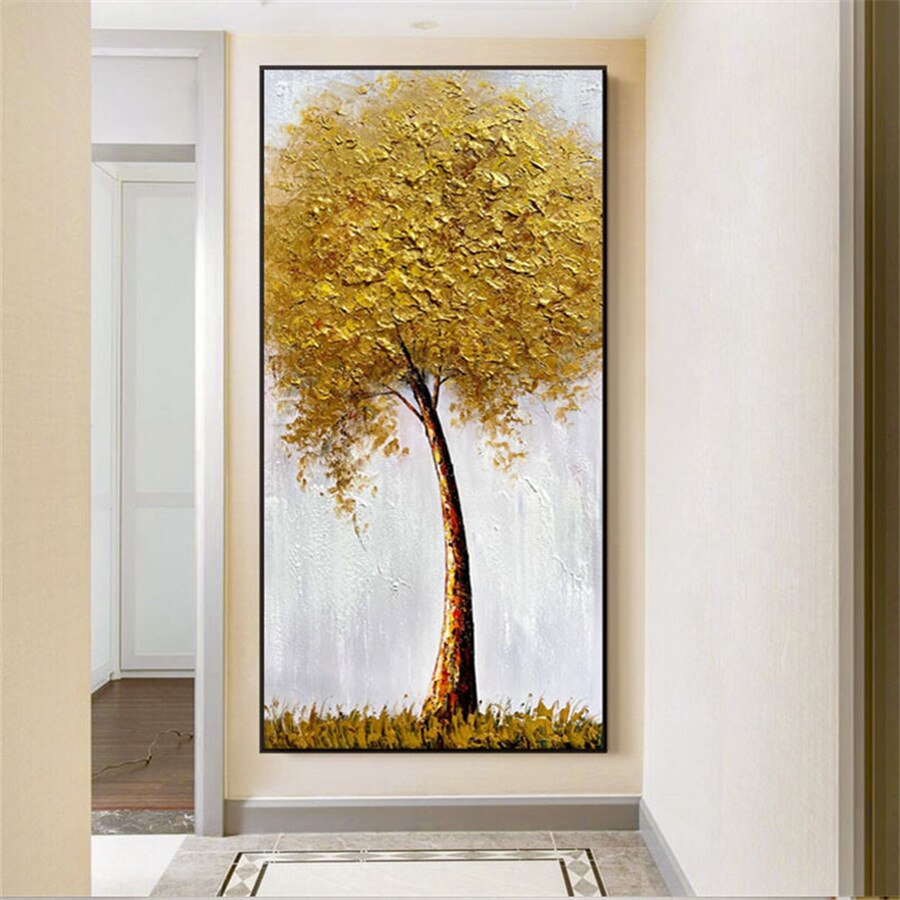 Hand painted modern abstract money tree canvas wall art oil painting