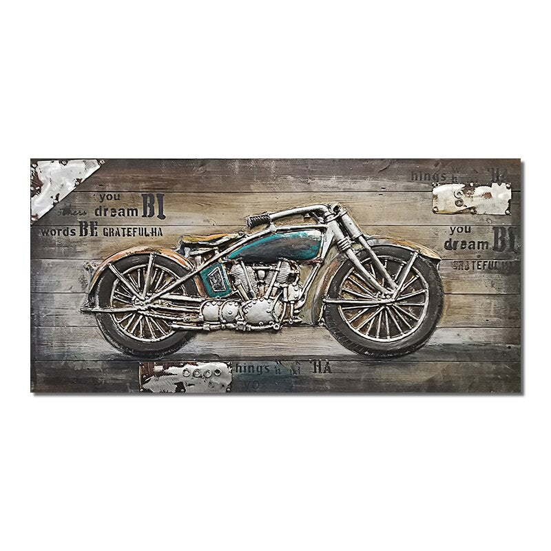 Abstract Retro And Nostalgic Motorcycle Car Oil Painting Printed On Canvas