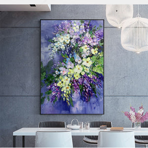 Hand-Painted Purple Blue Oil Painting Abstract Mural Orchid Violet Home Decor