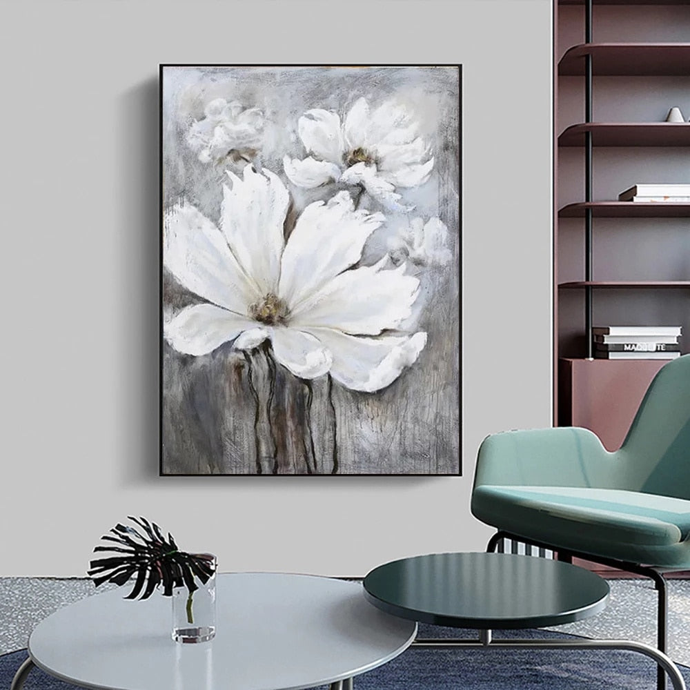 oil painting blue flower canvas painting art knife painting in room porch mural