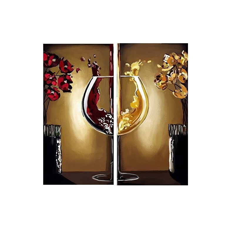 Red Wine Glass Flower OIl Painting on Canvas Bar Restaurant Kitchen Posters and Prints