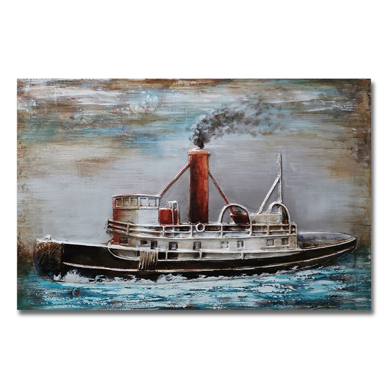 3D Abstract Boat Oil Painting Printed On Canvas Modern Landscape Posters