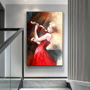 High-quality hand-painted oil painting girl playing the violin