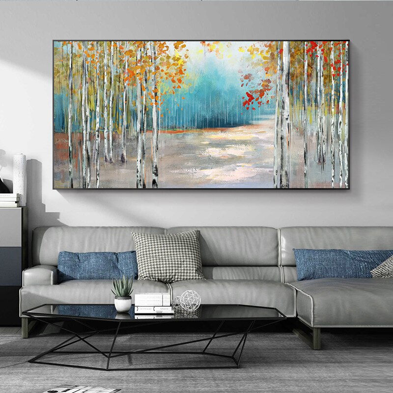 Abstract Colorful Birch Trees Canvas Painting Modern Nordic Plant Posters