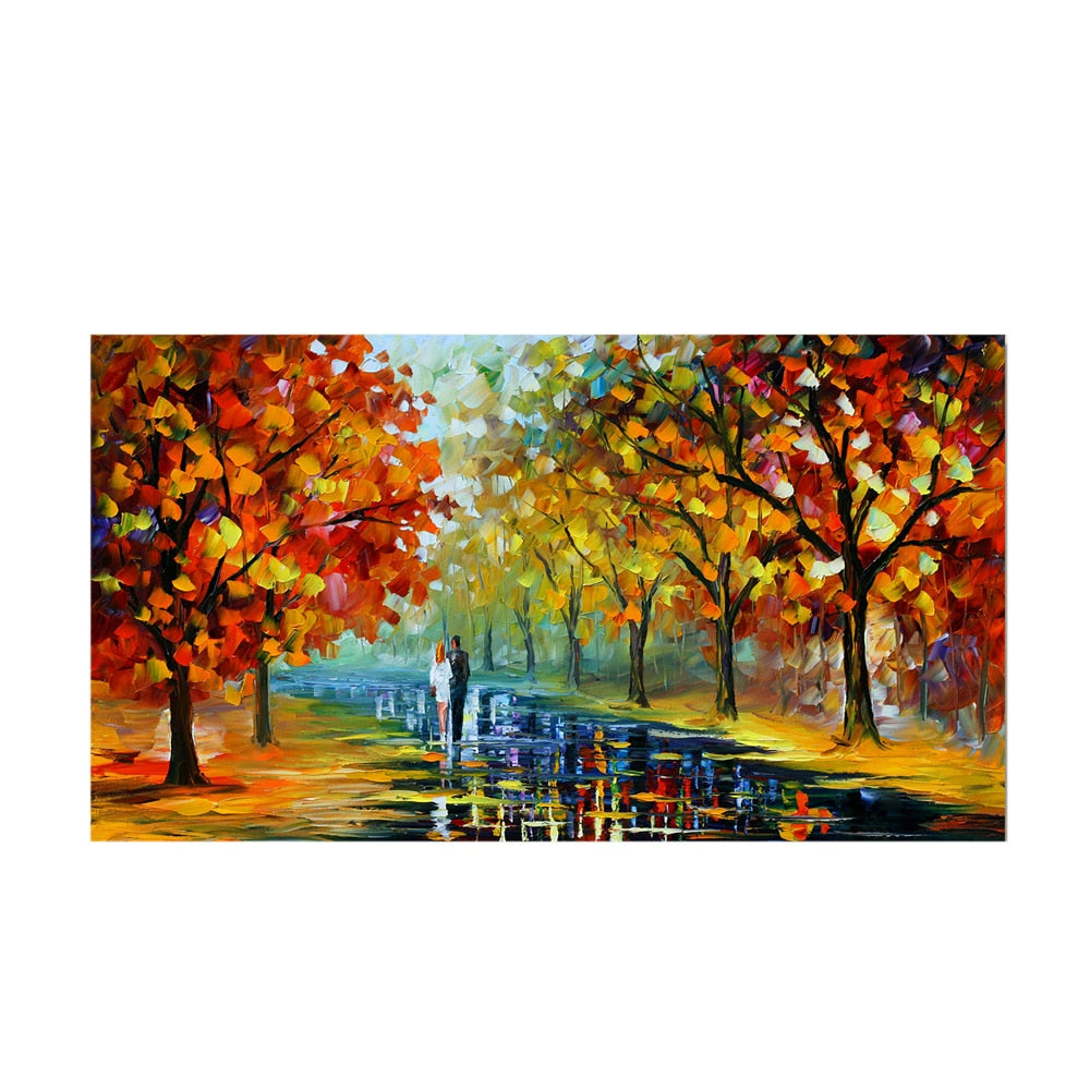 Hand-Painted Modern Oil Painting Tree-Lined Path Lovers Abstract Knife