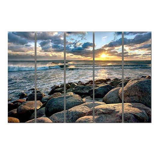 5pcs Set Abstract Sea Stones Sunset Canvas Painting Nordi Seascape Posters And Prints Wall