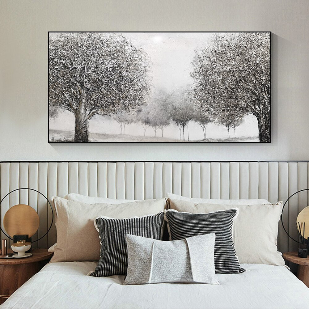 Abstract 3D Gray Trees Oil Painting Printed On Canvas Nordic Plant Wall Art Picture Poster