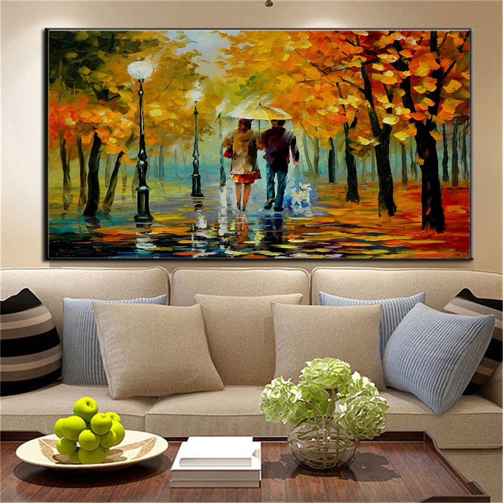 Hand-Painted Modern Oil Painting Tree-Lined Path Lovers Abstract Knife