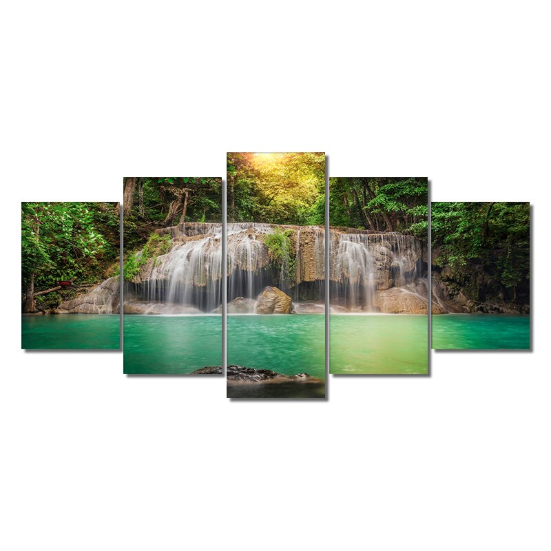 Abstract YellowTrees Waterfall Canvas Painting Print On Canvas Modern Landscape Posters