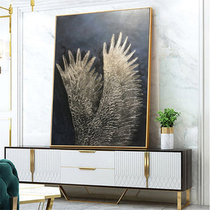 Hand-painted Modern Abstract Golden white Feather Oil Painting