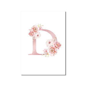 Abstract Pink Letters With Flower Canvas Painting Modern Nordic Posters And Prints Wall