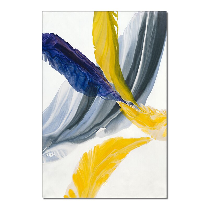 3 Panel Canvas Painting Abstract Yellow Blue Feather Posters And Prints Modern