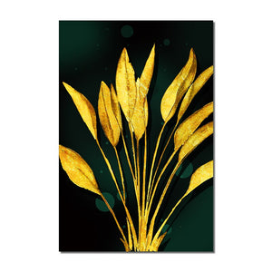 Abstract Golden Leaves Canvas Painting Nordic Style Plant Flower Posters